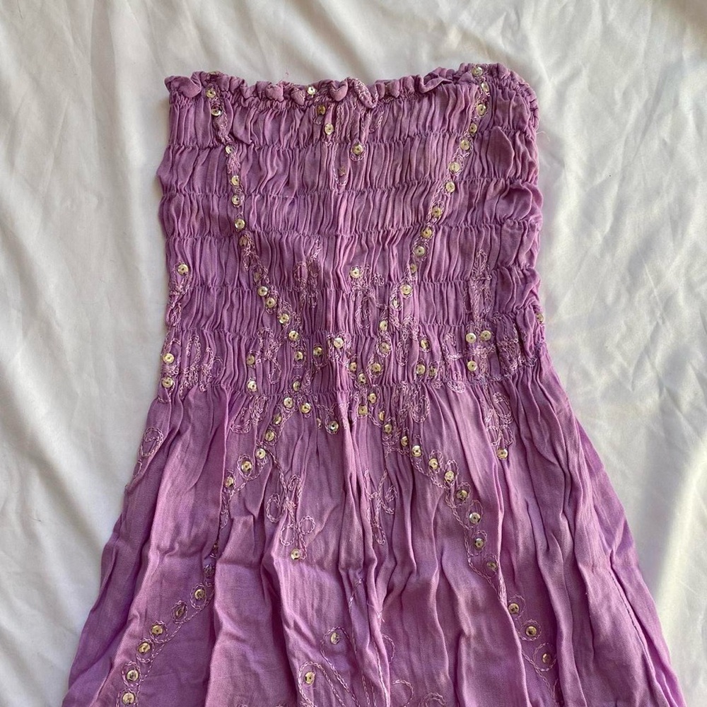 Purple Strapless Dress with Embroidery